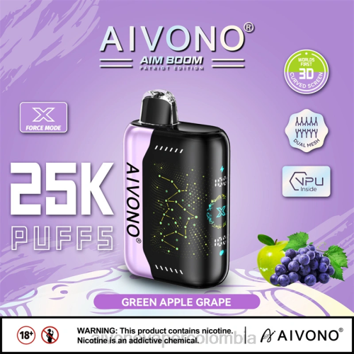 Aivono AIM BOOM 25000 uva manzana verde 48P8346 - Aivono Vaper Colombia