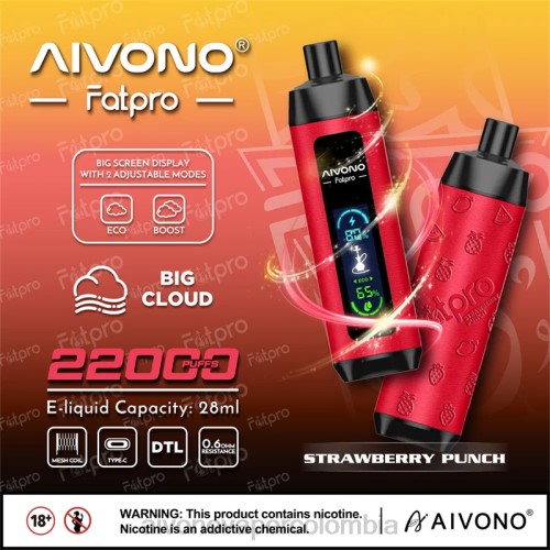 Aivono Fatpro 22000 ponche de fresa 48P88 - Aivono Puffs
